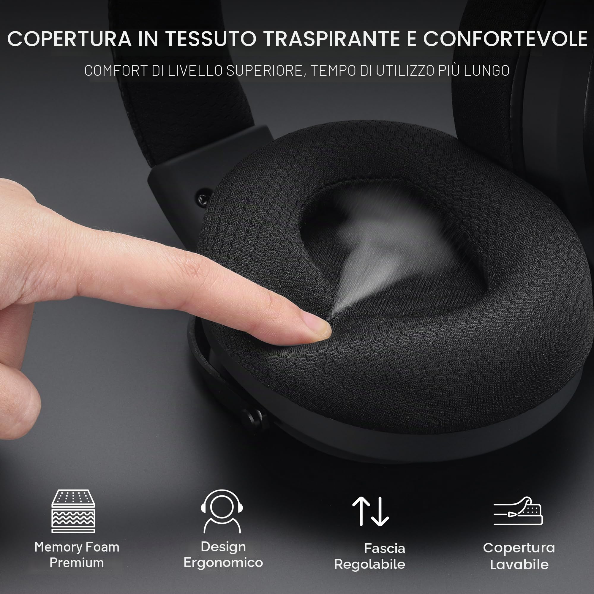 Redragon H858 Cuffie Gaming Senza Fili 7.1 Surround Nere | Driver 53 mm, cuscinetti memory foam, microfono rimovibile, compatibile con PC PS5 NS cellulare
