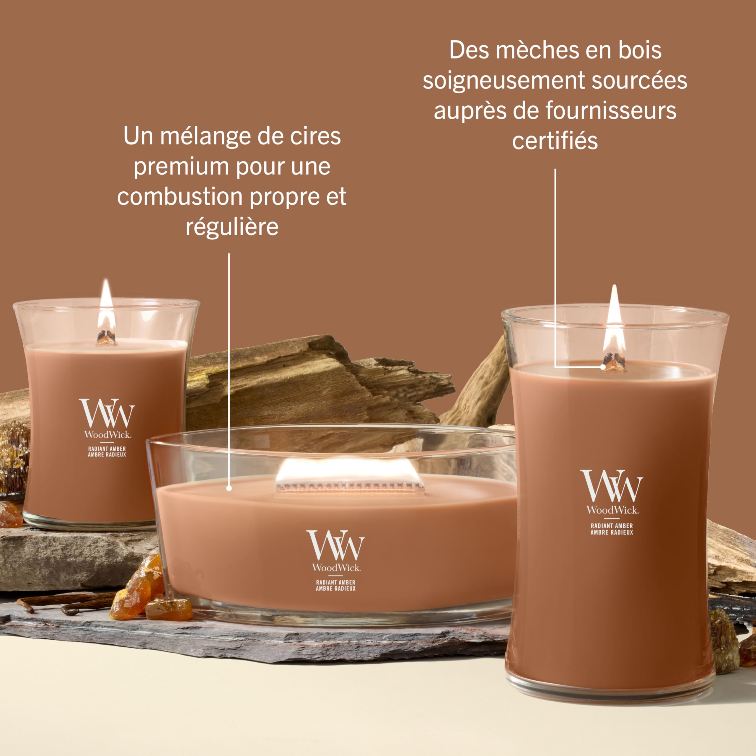 WoodWick Bougie parfumée | Grande bougie sablier | Ambre radieux | Cadeaux parfaits pour femmes