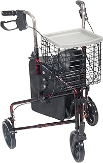 3 Wheel Rollator Walker with Basket Tray and Pouch Color: Flame Red