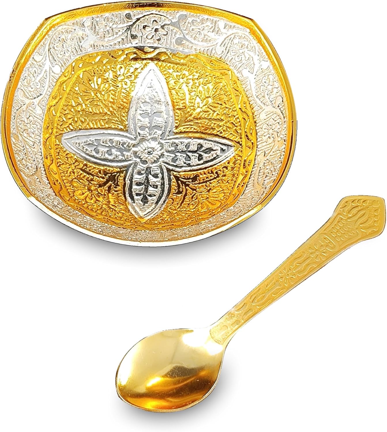 NOBILITY Bowl Spoon Set Silver Plated Light Weight with Red Box Friends Family Corporate Gift Items Diwali Christmas Eid Wedding Return Home Decoration Dessert Dry Fruits Serving Gifts 6 Sets