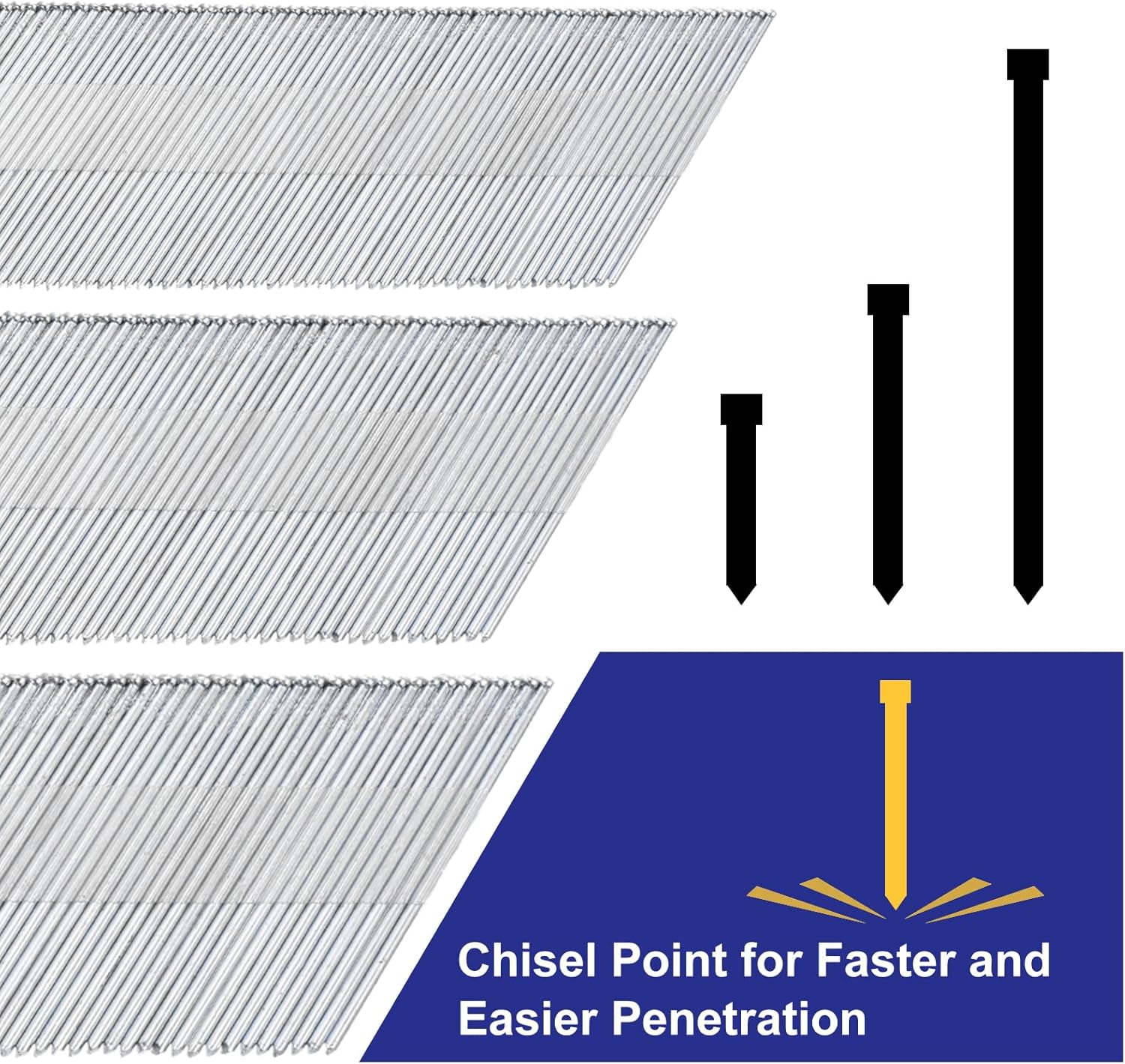 2000 Pieces Angled Finishing Nails 15 Gauge Length 1-1/4" 34 Degree Galvanized Various Sizes Project Package For Woodworking Construction Silver