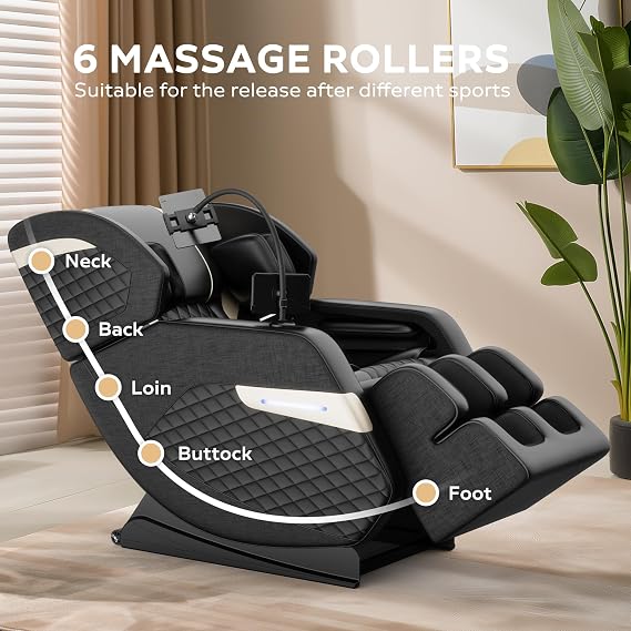 Massage Chair Full Body, Zero Gravity Massage Chair with Auto Modes, Airbag Massage, Foot Massage, Heating, Touch Screen Controller, Home Relaxation Recliner with Massage, Black/Diamond Pattern