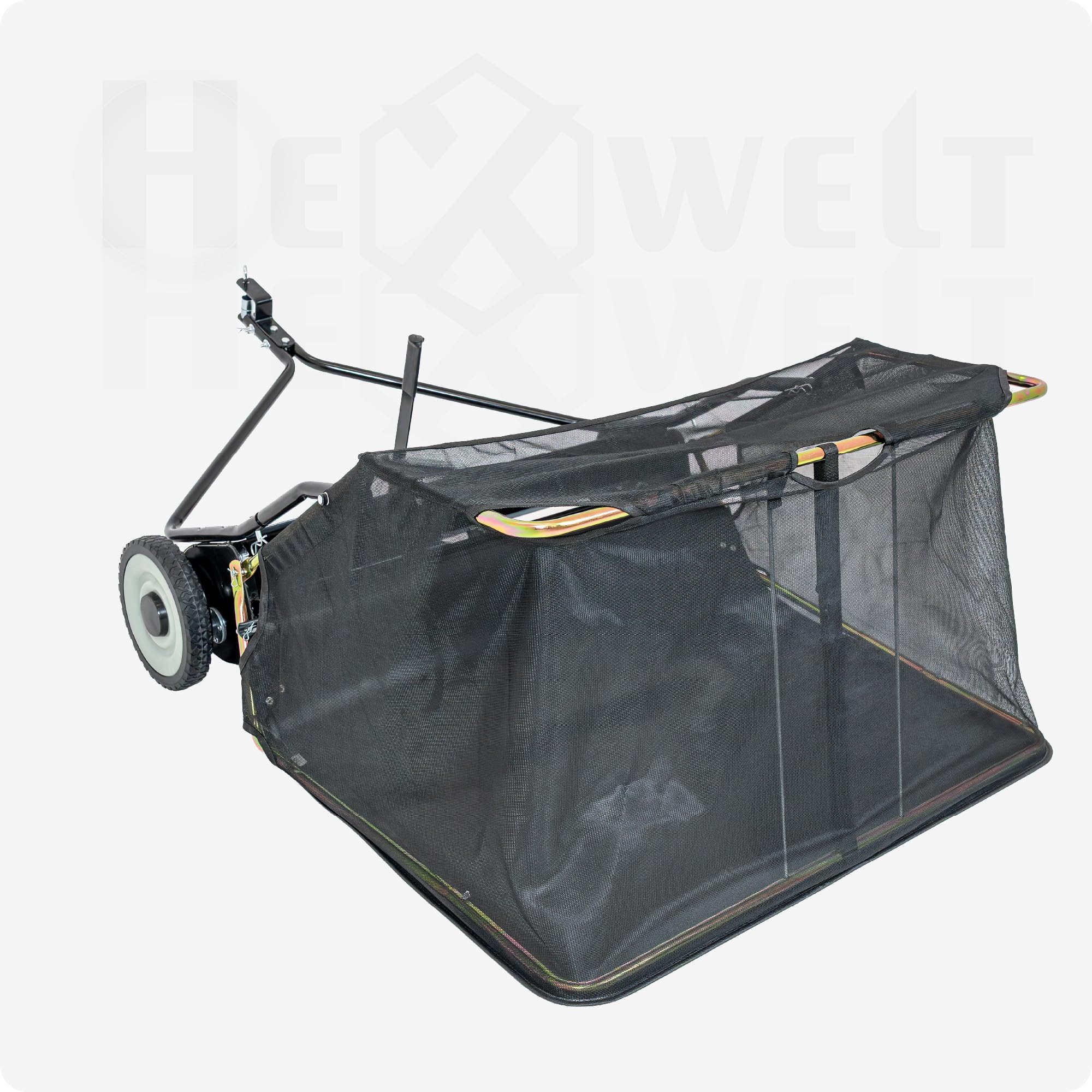 Raccoglitore foglie e prato HW-SWEEPER 370L, spazzatrice da giardino per trattorino e quad, larghezza 96 cm, spazzatrice rimorchio per foglie, erba, aghi e rifiuti da giardino