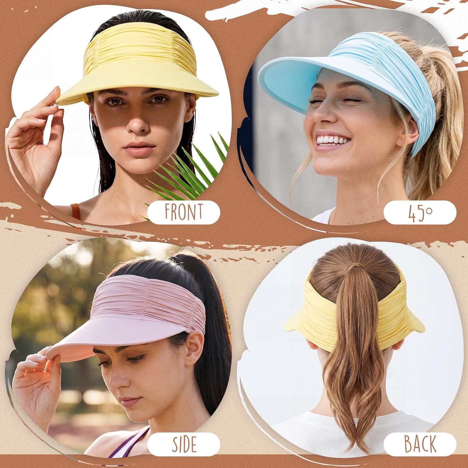 Skicuff 3 Pack Women Sun Visor Hat, Wide Brim Summer Sun Hats UV Protection Beach Ponytail Cap for Golf Hiking Sports