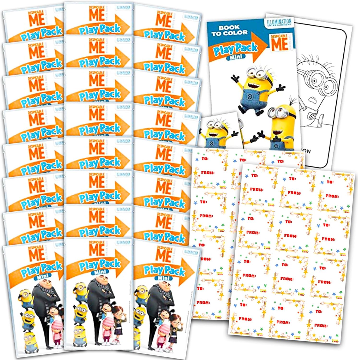 Despicable Me Valentine's Day Party Favors - Bundle of 24 Minions Coloring Activity Packs for Classroom Exchange, More | Coloring Pages, Stickers