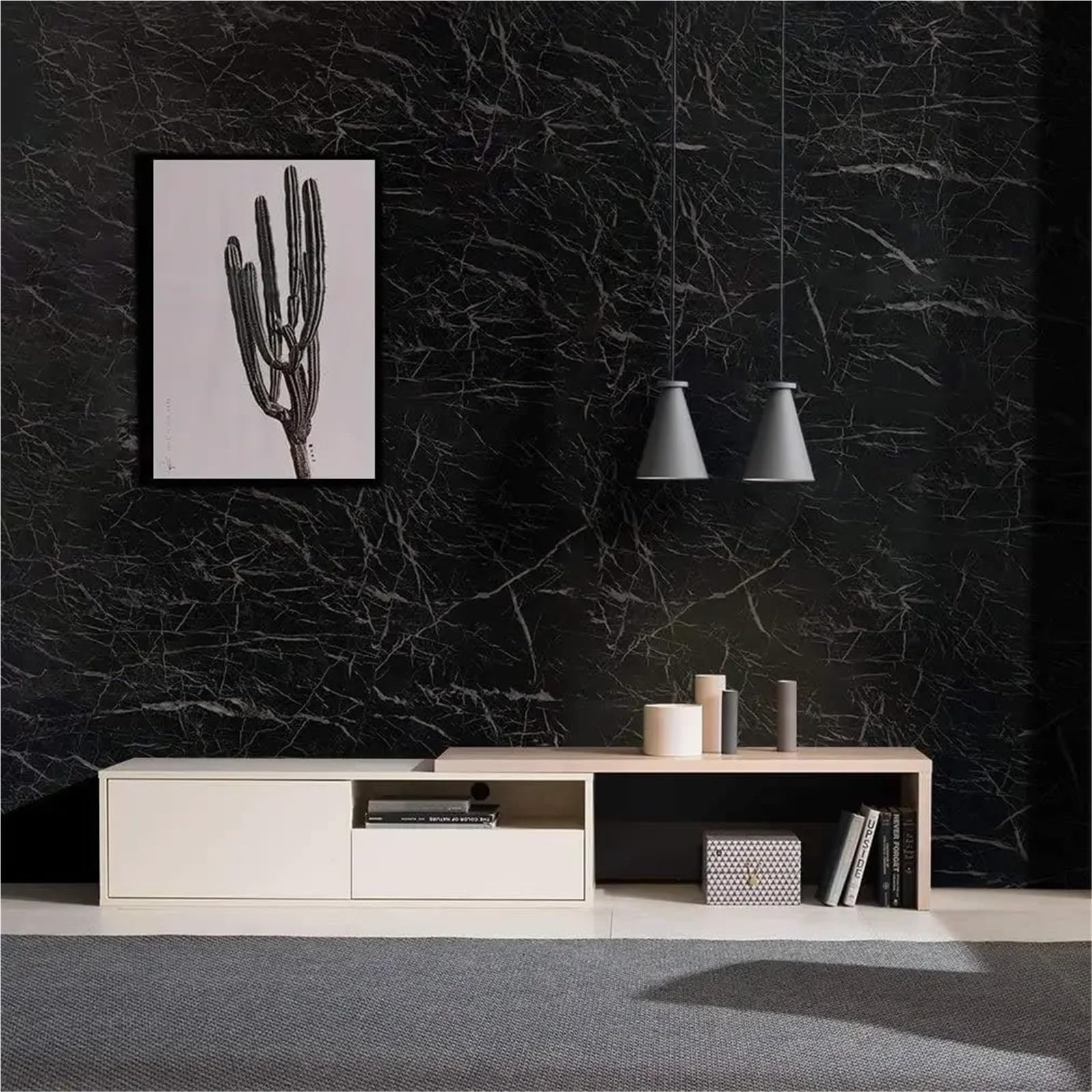 Papier de contact en marbre peint auto-adhésif noir granit