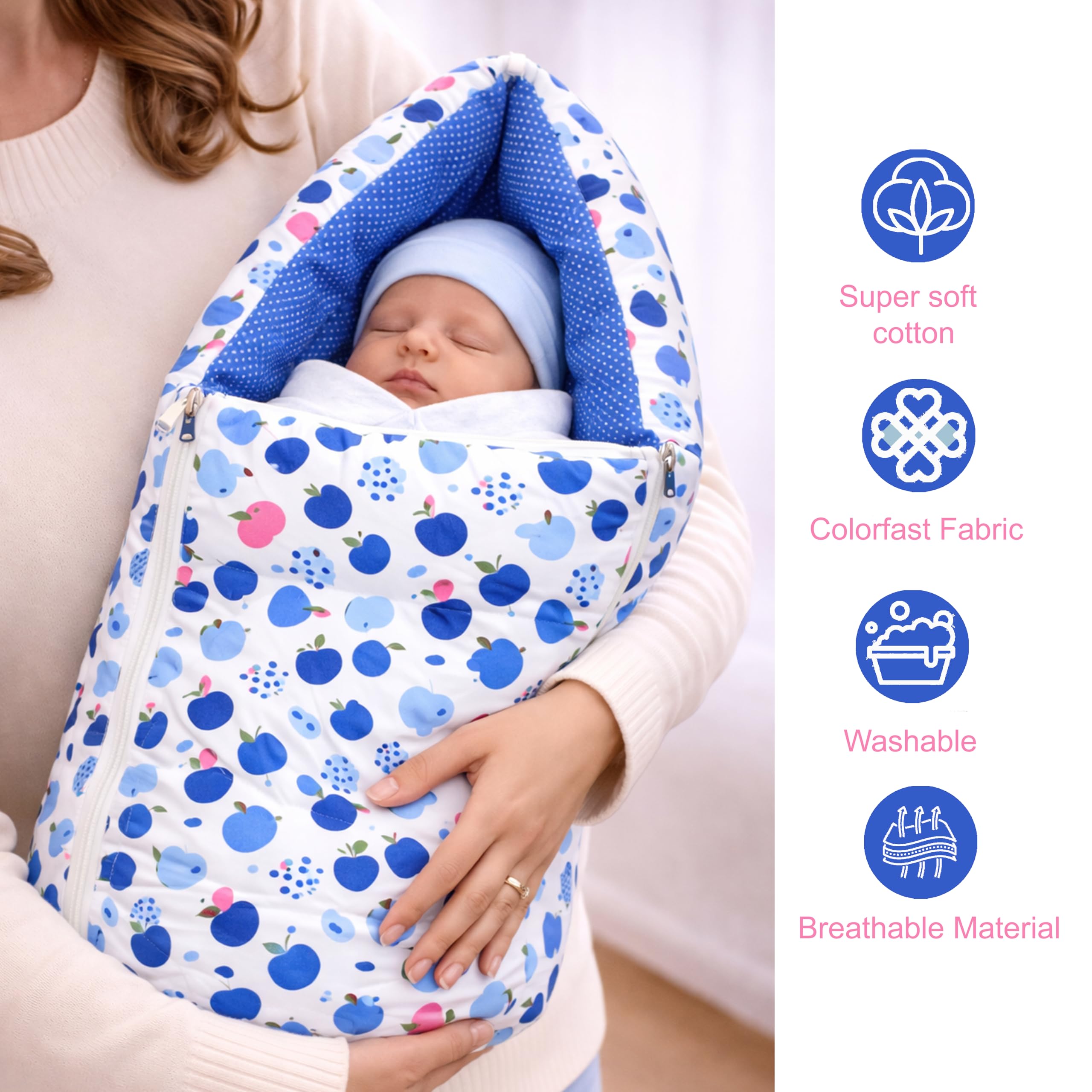 Fareto Combo of Baby Bed with Net | Carry Bag | 4 Pcs Bedding Set (0-6 Months, Baby Size, Cotton) (Blue Apple) 2