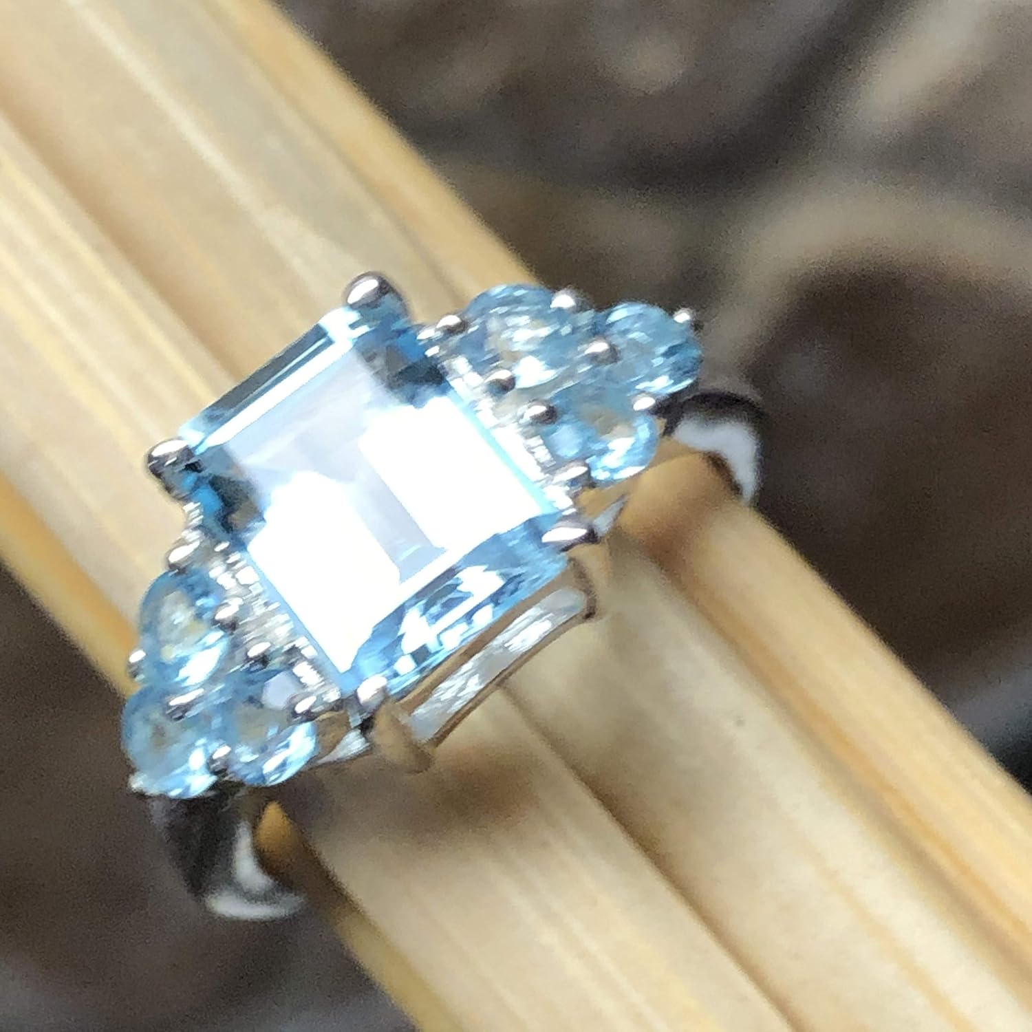 Natural 4ct Blue Topaz 925 Solid Sterling Silver Wedding Ring Size 5, 6, 7, 8, 9 - Image 4