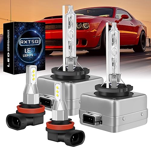 Bombillas HID D3S para faros delanteros + bombillas antiniebla H11, aptas para Dodge Challenger 2015-2021, bombillas todo en uno 6000K xenón blanco