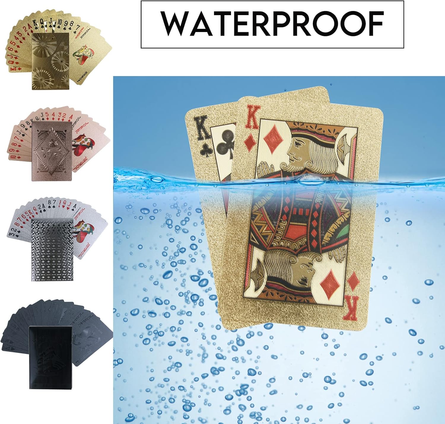 FMOACEN 4 Decks Waterproof Playing Cards Plastic Black Rose Gold Playing Card Foil Poker Cards Themed Standard Playing Card Games for Adults Family Game Party