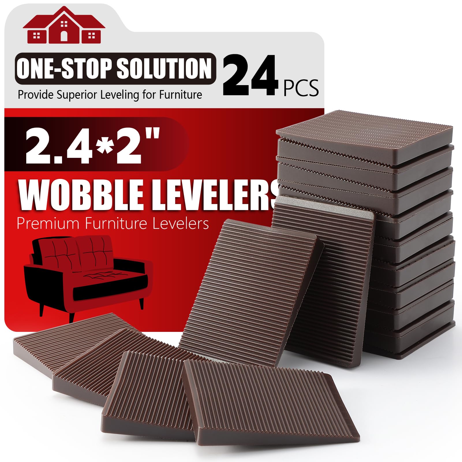 Furniture Leveler 24pcs Kit Size Variety | Multi-Purpose Rubber Shim for Leveling Feet Stable | Anti-Wobble Pad for Uneven Table, Dresser Leg, Toliet and More Furniture | Prevent from Wobbling