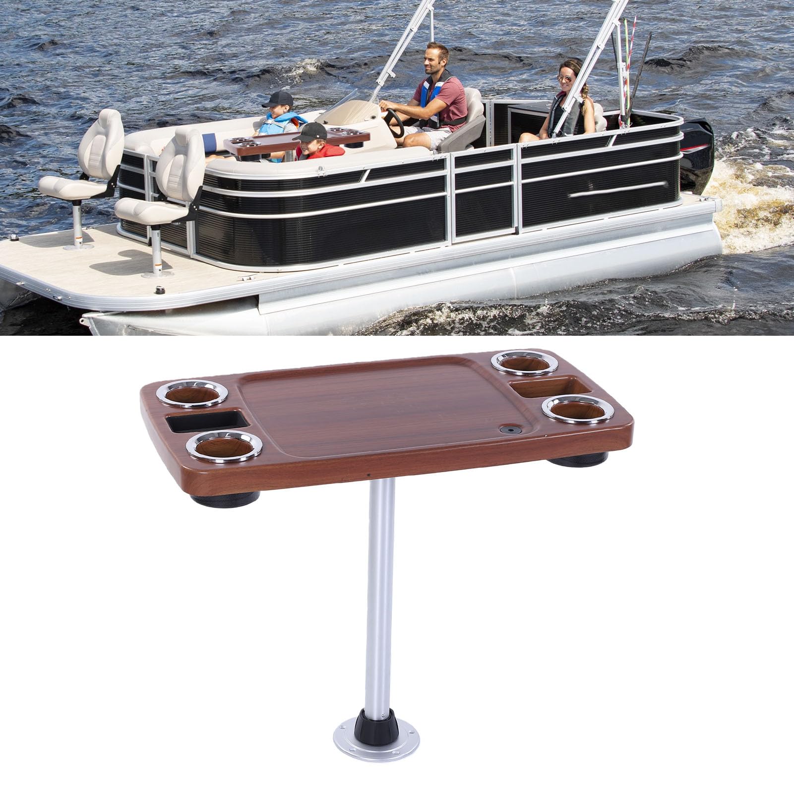 Tavolo da Barca 86,5x46 Cm, Smontabile, con 4 Portabevande, 2 Supporti per Telefono e Scarico. Tavolo Nautico per e Yacht.