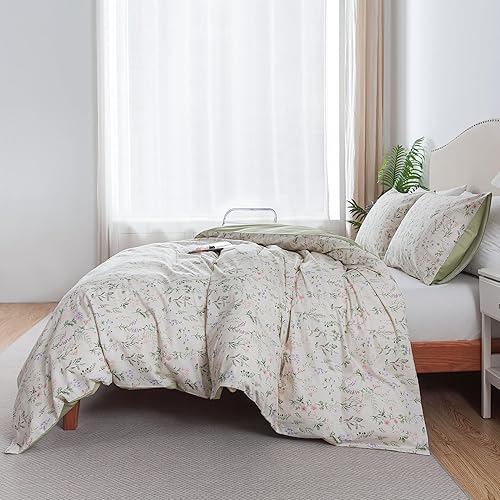 Miniatura 96 de HoneiLife - Juego de funda de edredón floral 100% algodón, 3 piezas, botánica, ropa de cama con cierre de cremallera y lazos en las esquinas