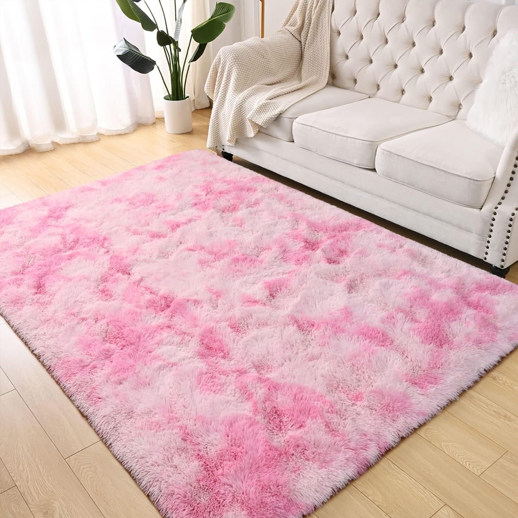 Tapis à poils courts extra large rose de salon soft et chic