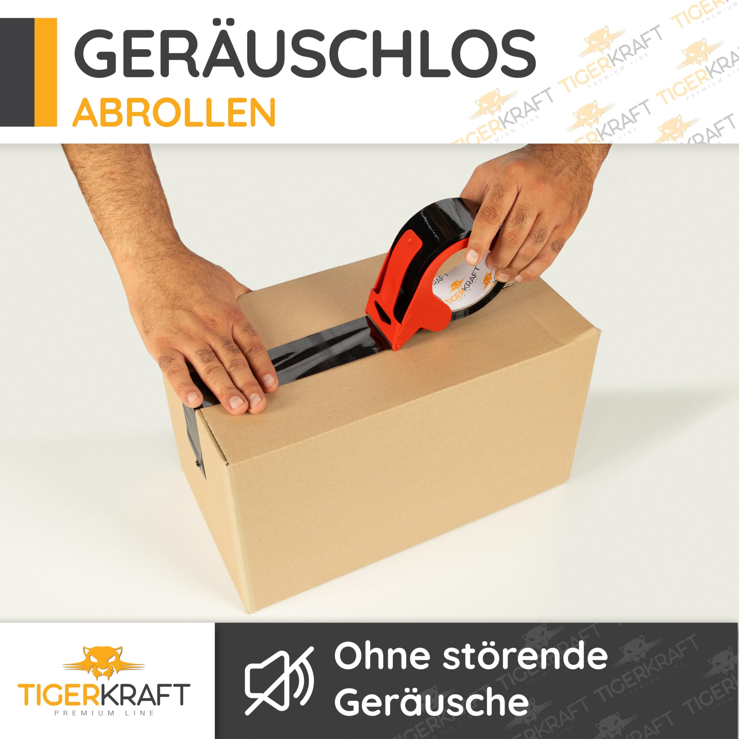 TIGERKRAFT – Nastro adesivo a basso rumore con avvolgitore – Nastro adesivo resistente ai raggi UV – Nastro adesivo ogni 48 mm x 66 m / 48 micron – Nastro per imballaggio per spedizione, magazzino,