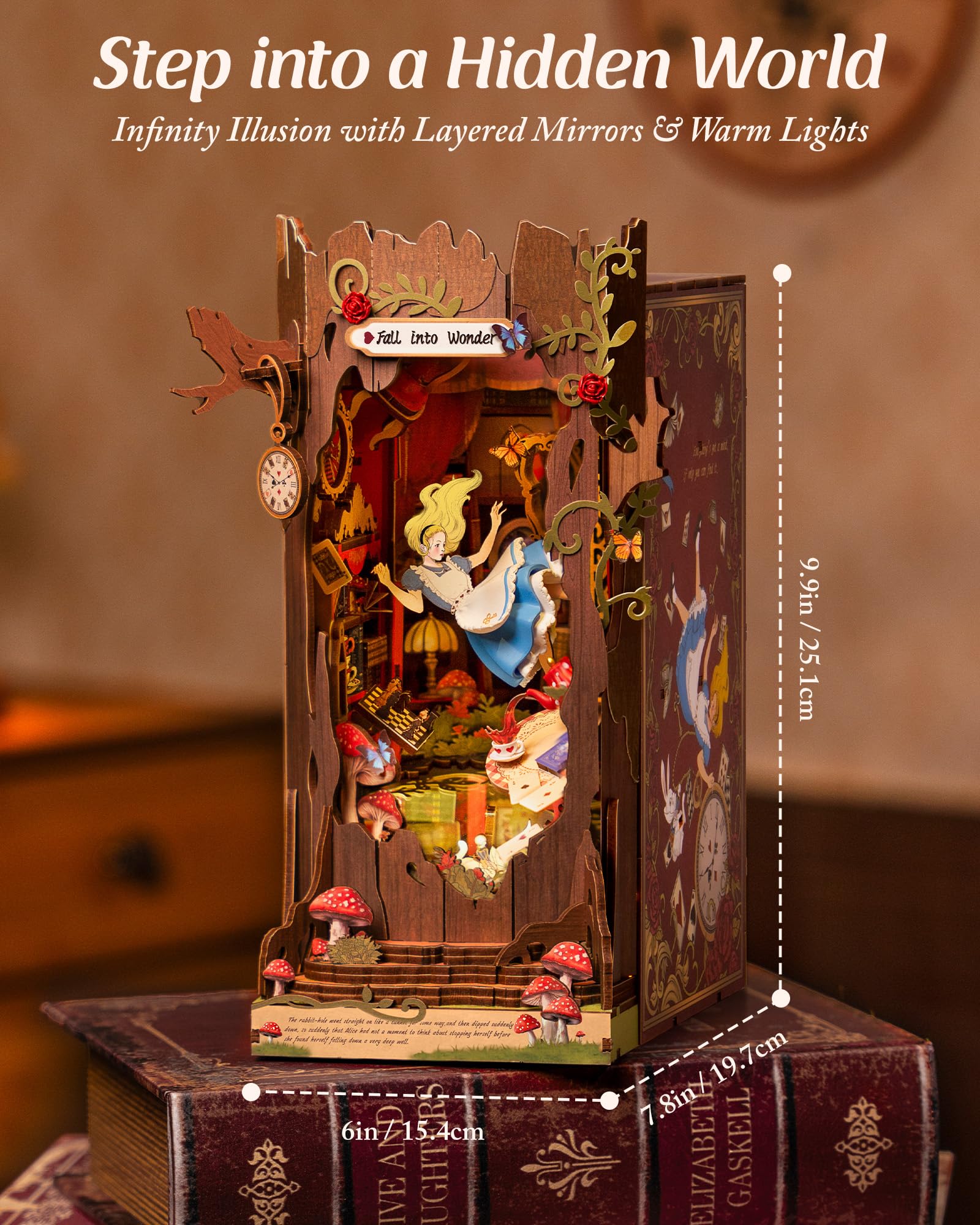 ROBOTIME Book Nook Booknook in Legno, Diorama Casa in Miniatura da Costruire per Adulti e Bambini, Decorazione Libreria Regalo Creativo (Fall into Wonder)