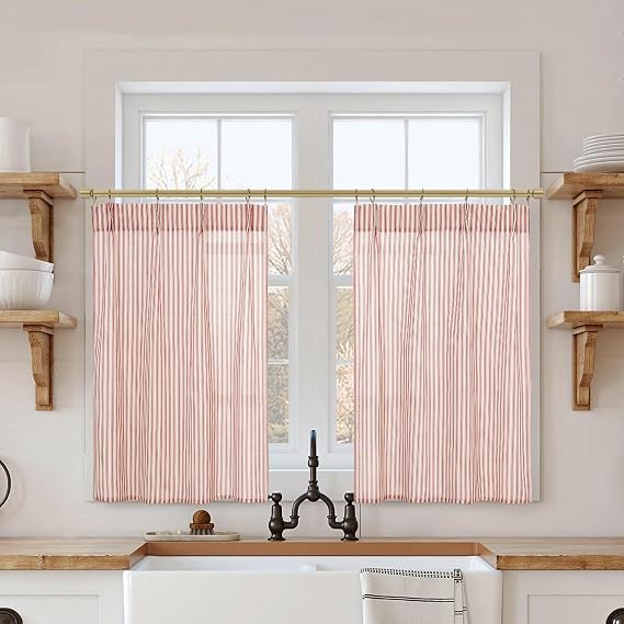 Lino Rosa Tan Boho Bathroom Window Curtains