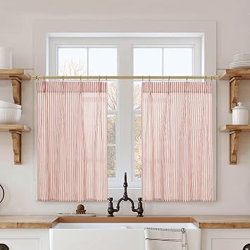 Lino Rosa Tan Boho Bathroom Window Curtains