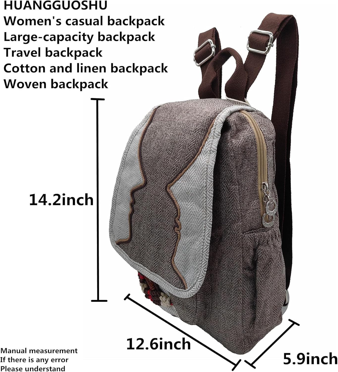 Womens Boho Cotton Hemp Cloth Backpack Boho Vintage Embroidered Casual Purse - Image 7