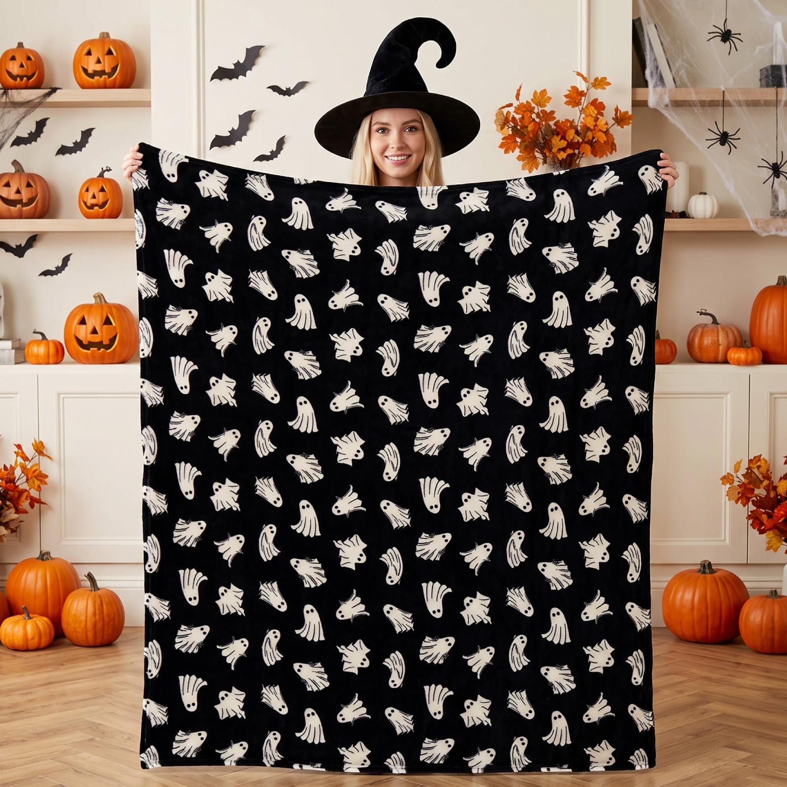 BEDELITE Halloween Fluffy Fleece Blanket Autumn Throw,Cute Ghost — image 1