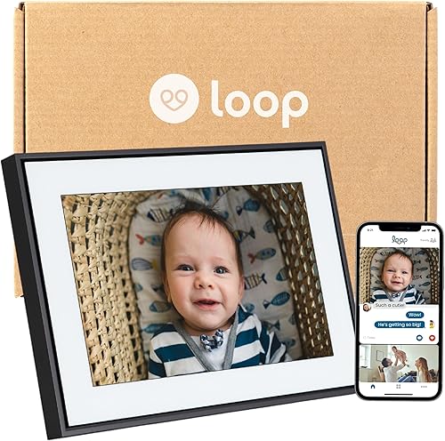 Loop Marco de fotos digital Wi-Fi con pantalla táctil, pantalla de 10 pulgadas, el único marco que ofrece fotos de mensajes de texto directamente al