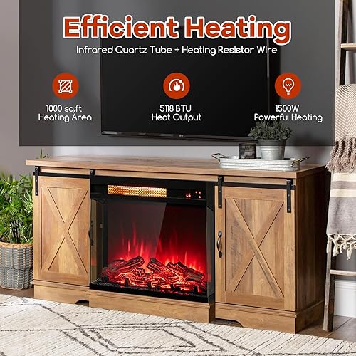 Miniatura 5 de Tangkula Chimenea eléctrica de vidrio de 3 lados de 23 pulgadas con control remoto, calentador de chimenea de 1500 W con termostato, temporizador de