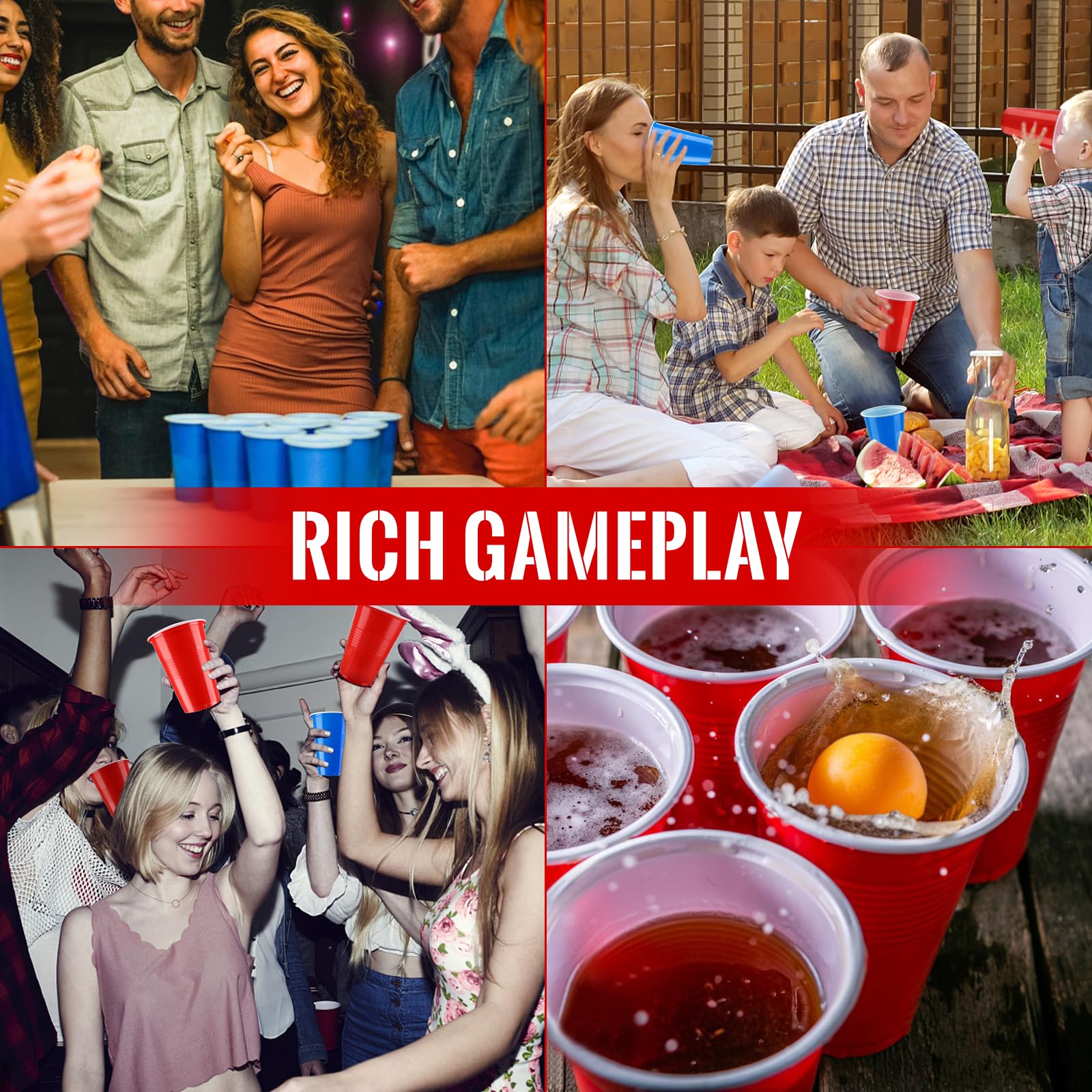 Mkitnvy Beer Pong, 50 Bicchieri Beer Pong e 12 Palline da P ing Pong, Giochi Alcolici, 500ML Bicchiere di Plastica, per Adulti Festa di Compleanno di Natale