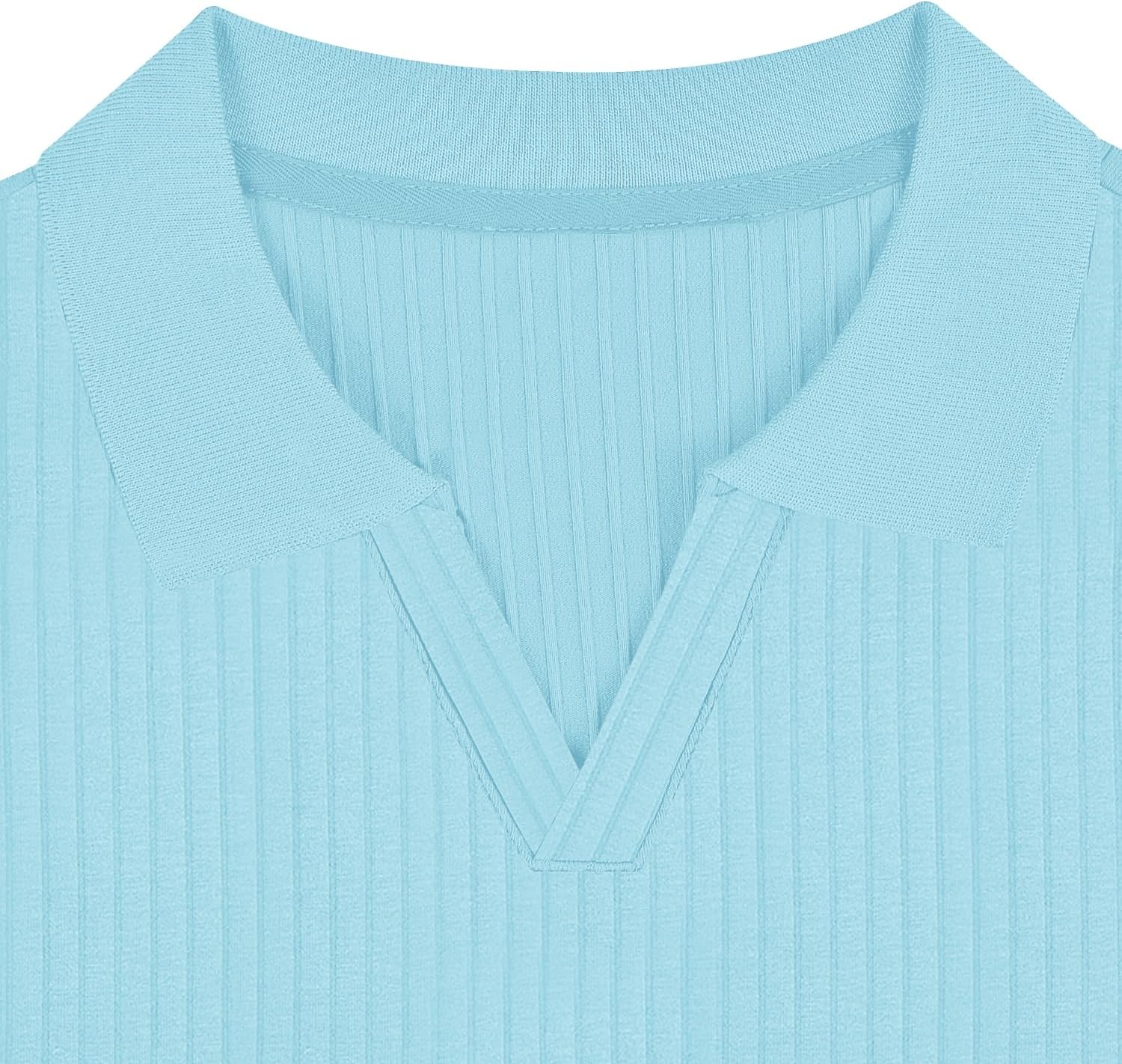 Men's Muscle V Neck Polo Shirts Slim Fit Short Long Sleeve Cotton Golf T-Shirts Ribbed Knit Soft Tees - Image 3