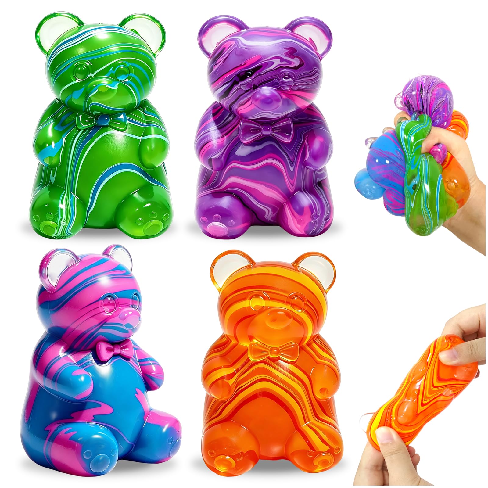 Kutakuta 4 Piece Gummy Bear Squishy Fidget Toys,Fidgets Squishy Cute Soft Stress Bears Slow Rising Squeeze Balls for Anxiety Relief Sensory Fidget Toys Gift for Kids and Adults