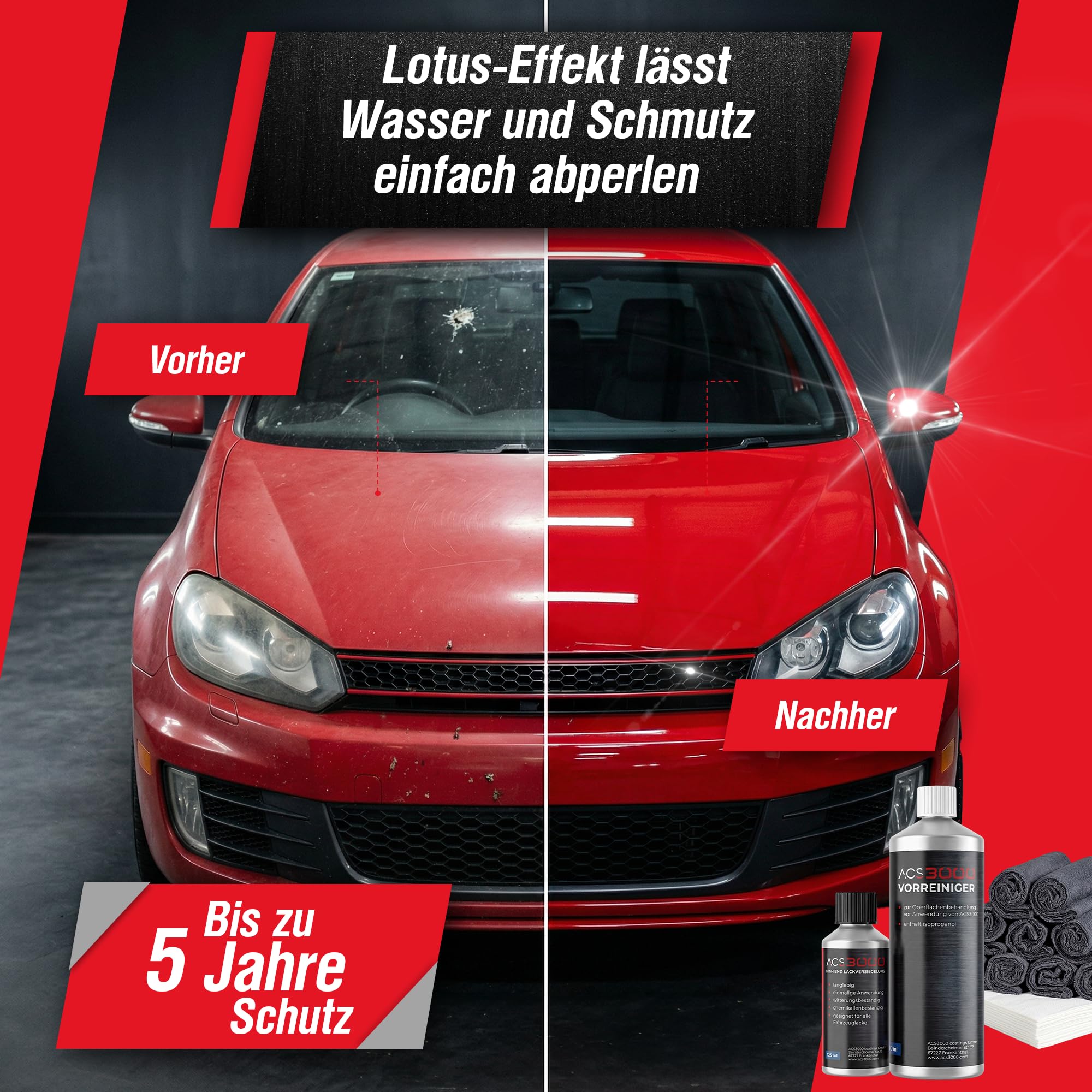 ACS3000 Keramik Lackversiegelung Set – 5+ Jahre Langzeitschutz – Molekulare Schutztechnologie – Hydrophober Lotus-Effekt – Keramikversiegelung, Auto-Versiegelung für Fahrzeuglack, Folie & Aluminium