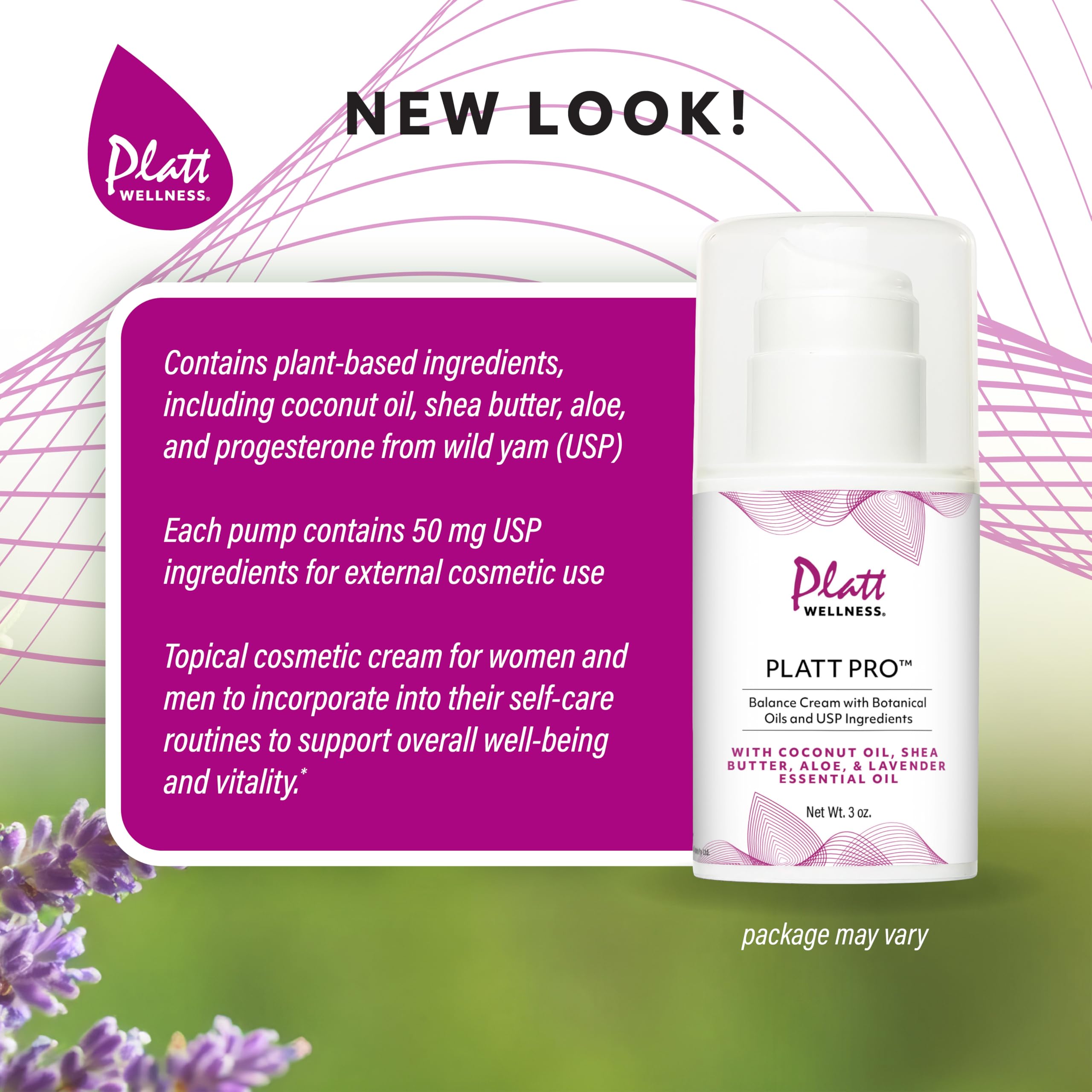 Amazon.com : Platt Pro Balance Cream with Lavender and Botanical Oils and  USP Ingredients  5% Progesterone, Non-GMO, 3 oz Pump (3 Ounce, Lavender) :  Beauty & Personal Care