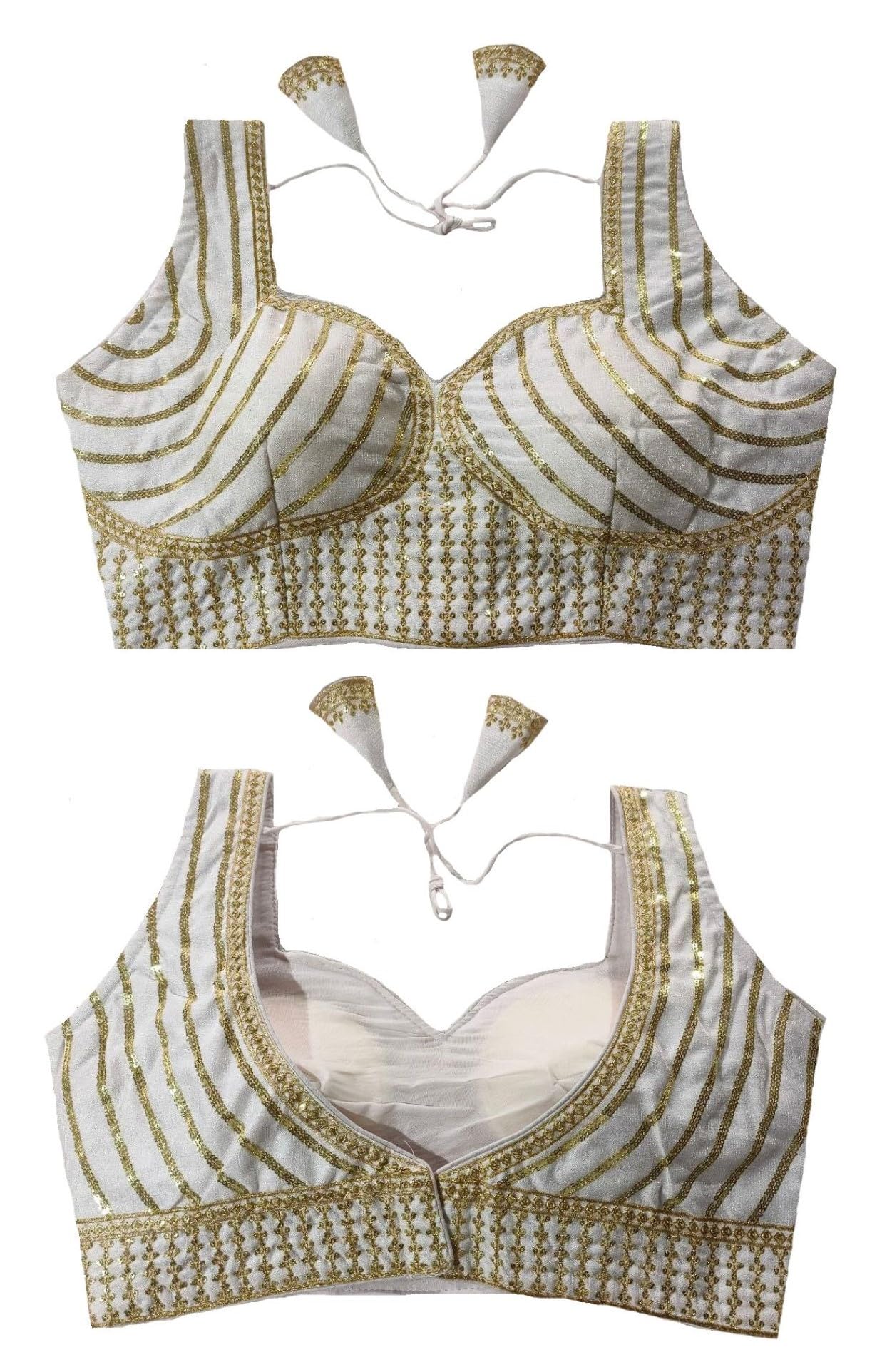 Vihu Fashion Women's Readymade Blouse Embroidery Multi Coding Gold Thread Indian Ethnic Designer Stitched Readymade Saree Sleeveless White Blouse For Women For Saree Lehenga Choli