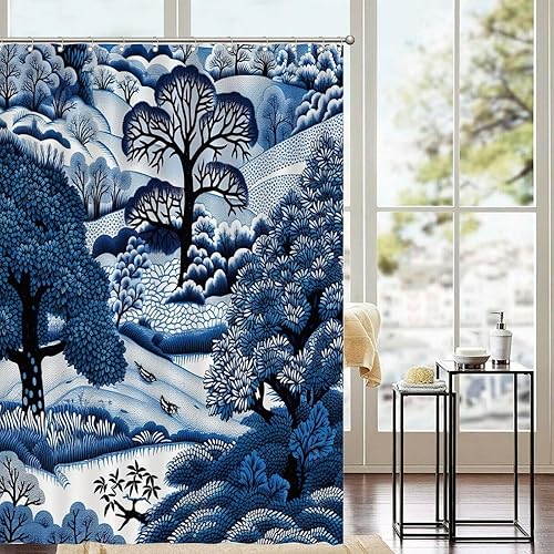 Miniatura 89 de Cortinas de ducha de baño con ganchos, 72 x 92 pulgadas, cortina de ducha de tela impermeable con diseño de flores y pájaros, cortina de ducha