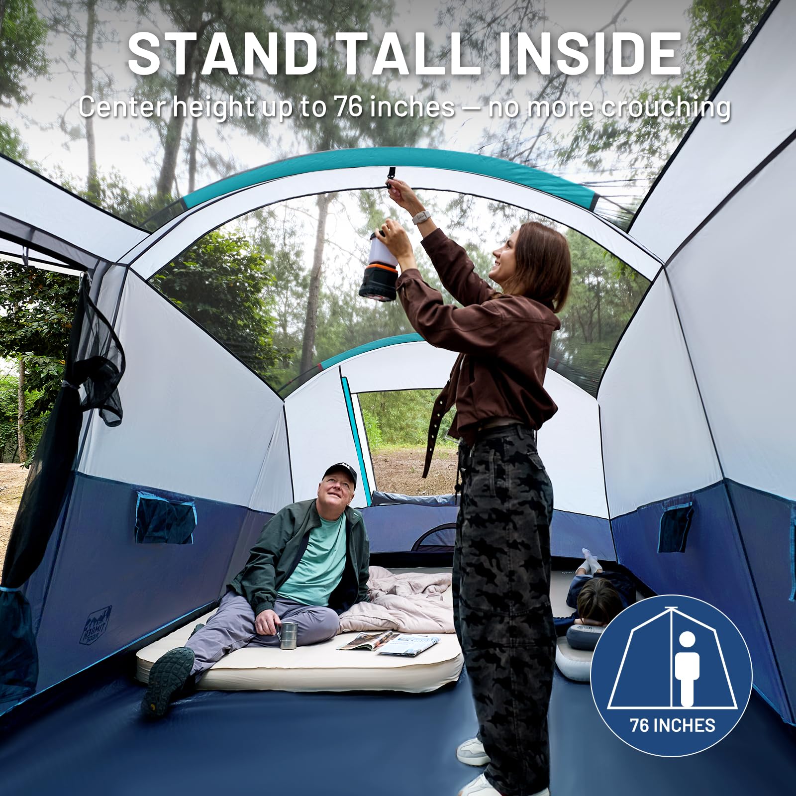 TIMBER RIDGE Familien-Campingzelt für 8 Personen mit Bildschirmraum, doppellagig, wasserdicht, wetterbeständig, großes Tunnelzelt mit Regenfliegen-Tragetasche, großes Familienzelt für Partys im Freien