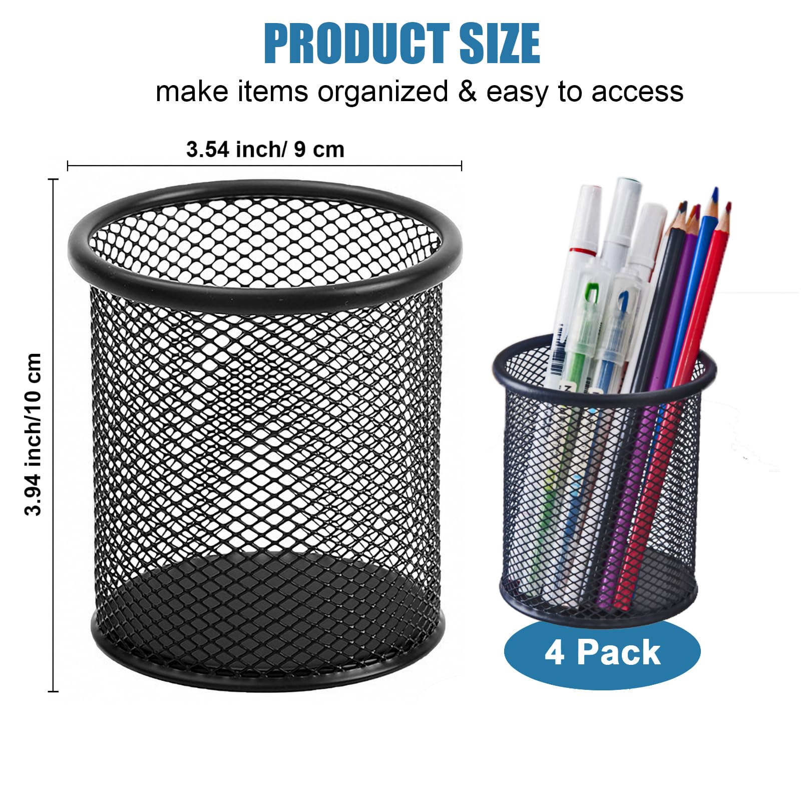 Marte Vanci Mesh Pen Holder, Pen Pots for Desk Metal Pencil Cup, Desktop Makeup Brush Holder - Image 2