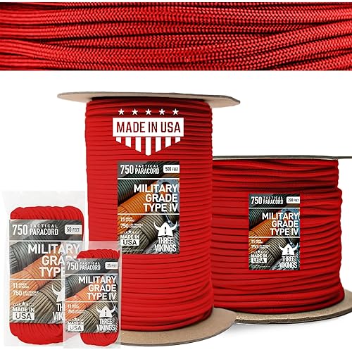 Paracord Rope - 100% Nylon 11 Strand Core - Type IV 750lb - Stronger Than Paracord 550 Cord - Made in USA