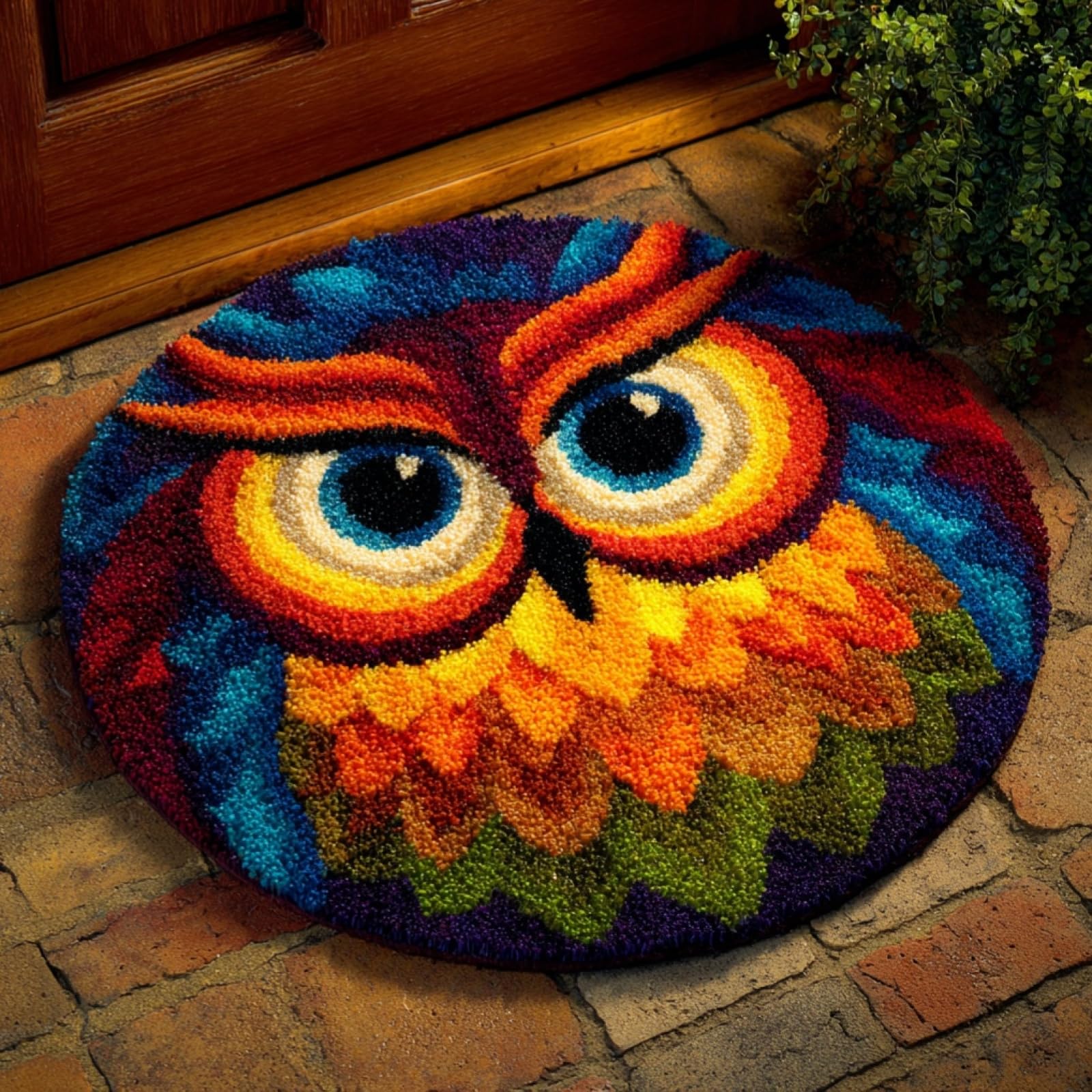 WallustrioaW DIY Latch Hook Rug,Cartoon Owl,Crochet Kits Embroidery Kits Home Carpet Rug Making Canvas,Needlework Crafts for Home Decor,50x50cm