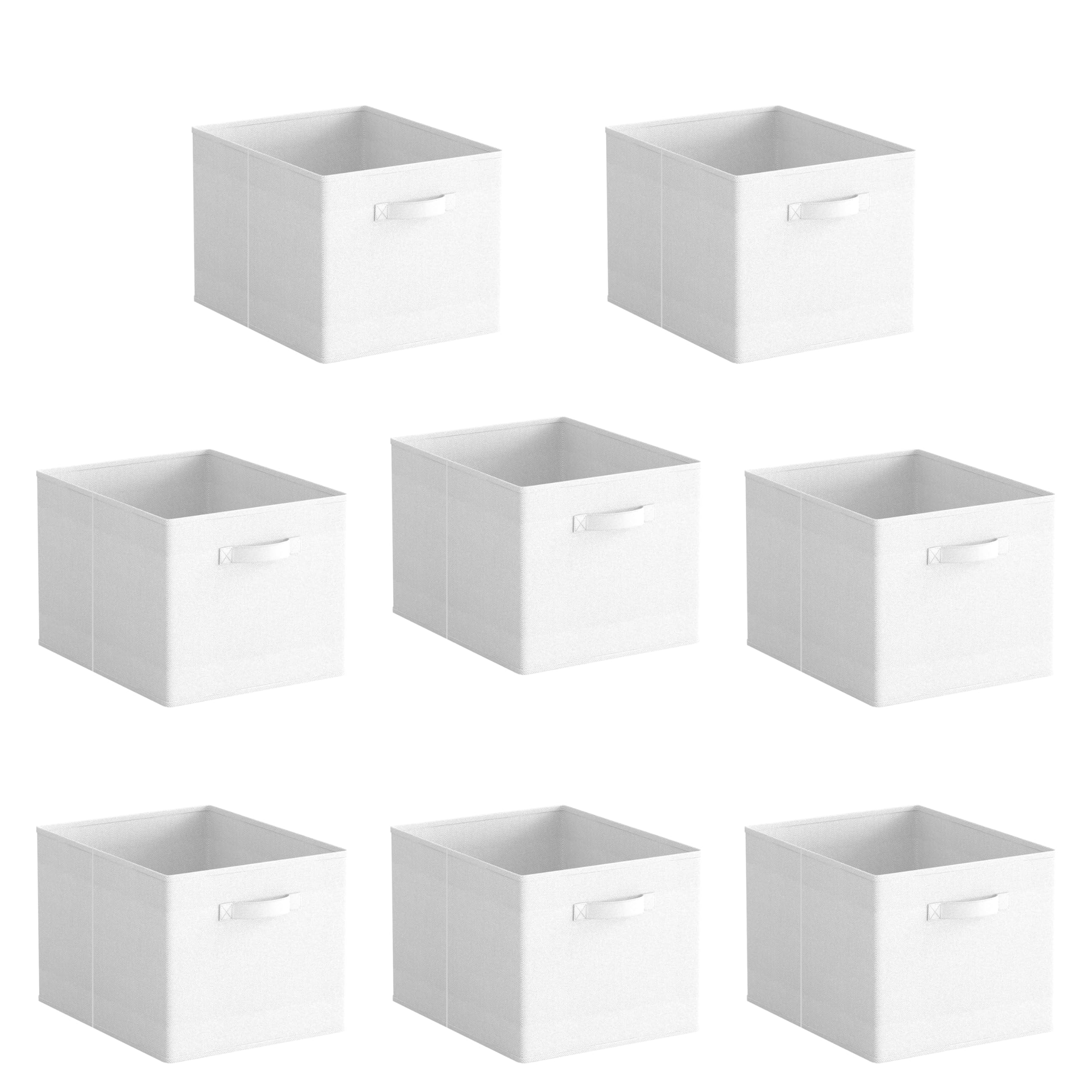 BonChoice Foldable Storage Cubes Boxes Pack of 8 with Handle for Home Organization, Fabric Wardrobe Storage Box Organizer Basket Bins for Clothes Toys Towels, Collapsible&Durable White