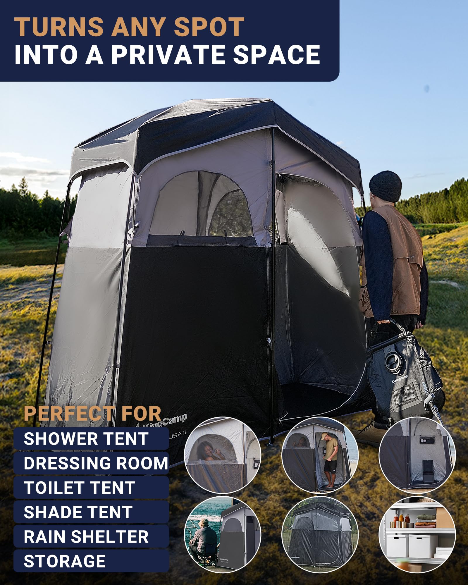 KingCamp Pop Up Dressing Zmiana Namiot Prysznic Odłączana Podłoga na Kemping Na Zewnątrz Plaża Toaleta Przenośna z