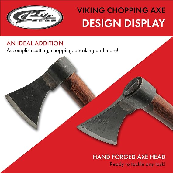 SZCO Supplies 18 Hand-Forged Viking Axe - Carbon Steel Head with Wooden Handle, Medieval Style Chopping Axe for Outdoor, Camping, LARP & Reenactments