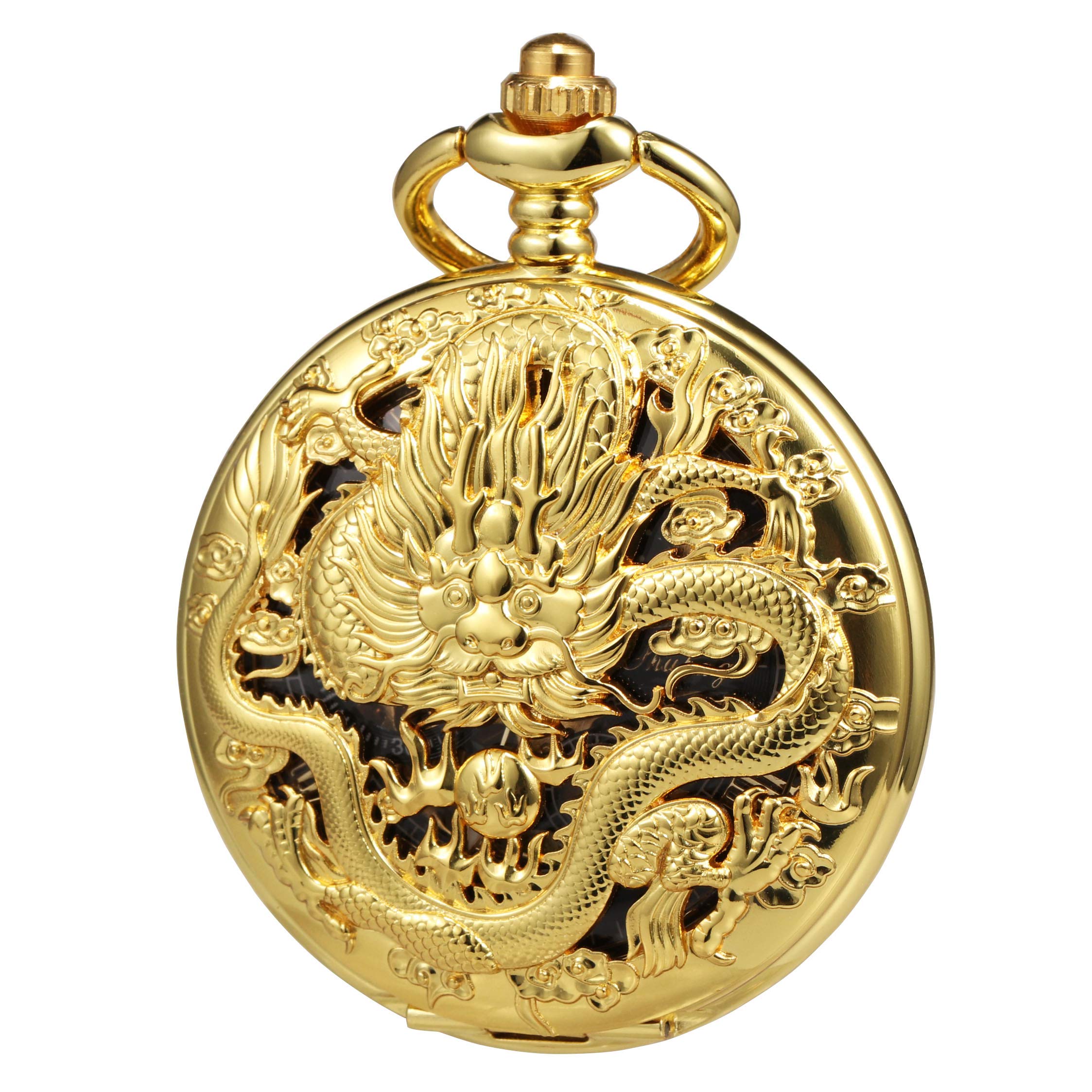 TREEWETO Montre à Gousset Mécanique 3D pour Homme et Femme avec Boîtier en Forme de Dragon