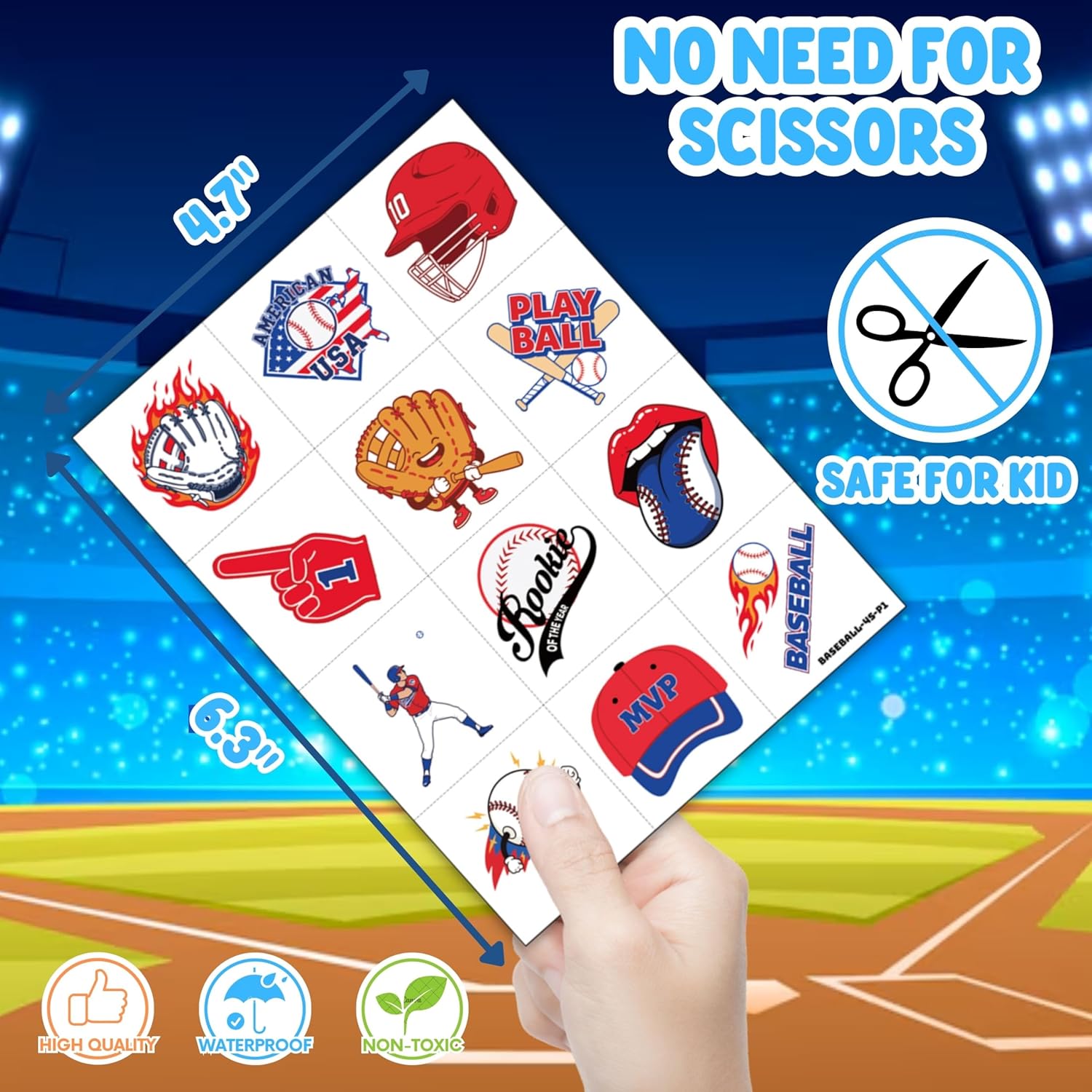 72 PCS Baseball Party Favors – 48 Pre-Cut Temporary Tattoos & 24 Baseball Punch Balloons Themed Birthday Party Decorations Supplies Favors Gifts, Goodie Bag Fillers, Classroom Rewards - Image 7