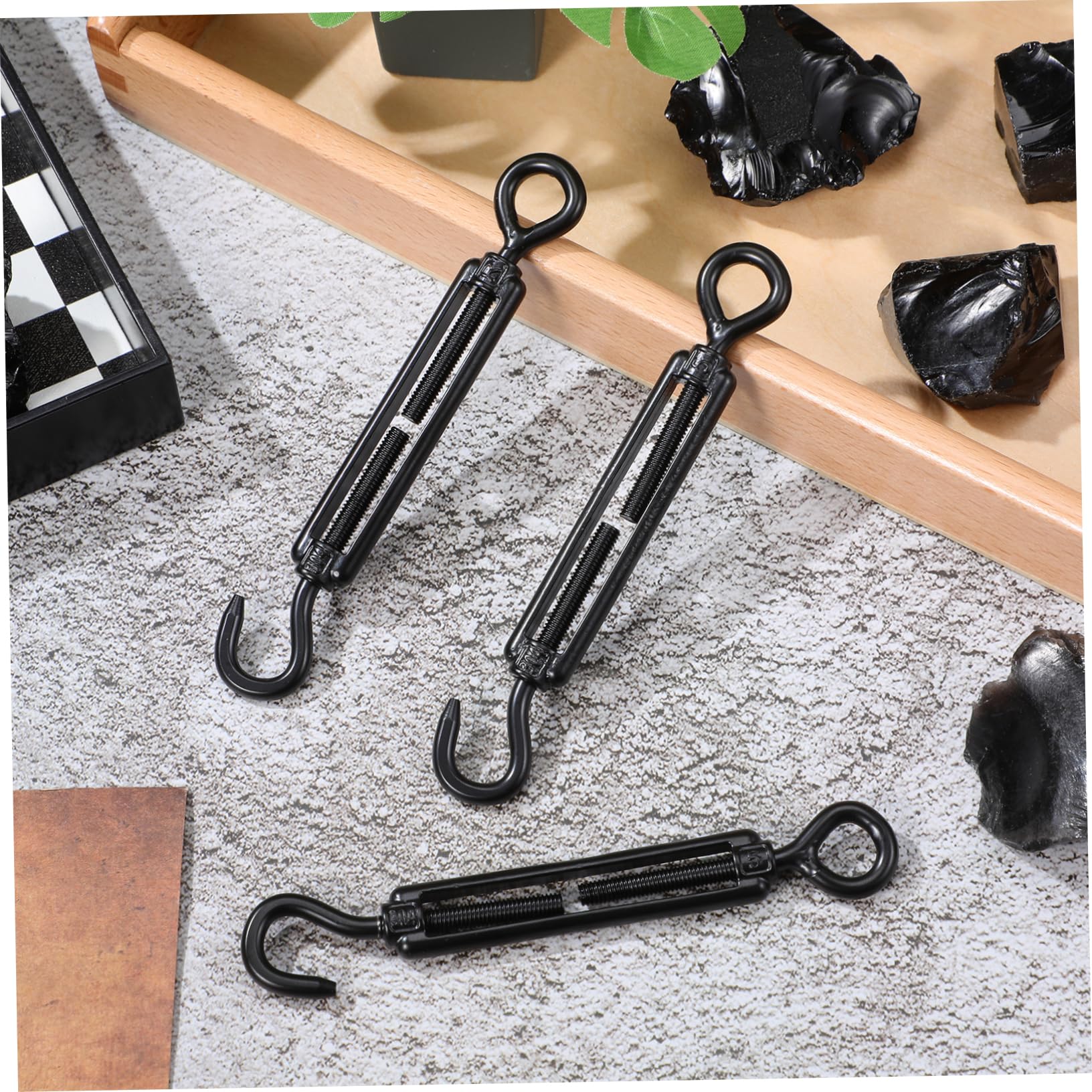 TOPBATHY 5piezas Tensor de Cable Ajustable de Acero Inoxidable Negro M5 Gancho y Ojo Resistente para Tensar Alambres y Ropa en Ambientes Industriales
