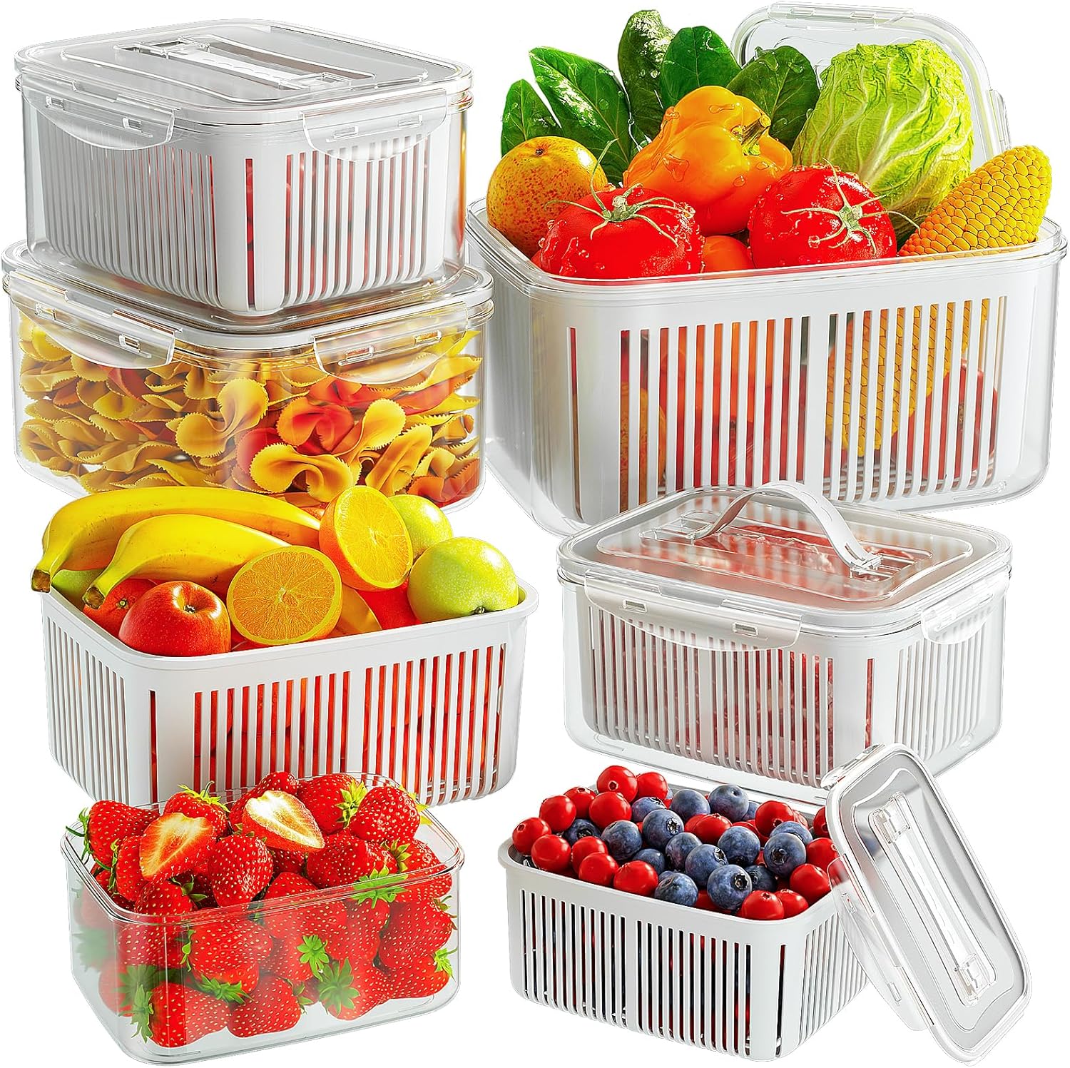 10PCS Fruit Vegetable Storage Containers for Fridge with Colander Food Containers
