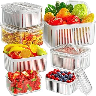 10PCS Fruit Vegetable Storage Containers for Fridge with Colander - Food Containers for Refrigerator Kitchen Organizer Produce Container Keep Fruits Vegetables Berry Meat Fresh longer,Dishwasher Safe