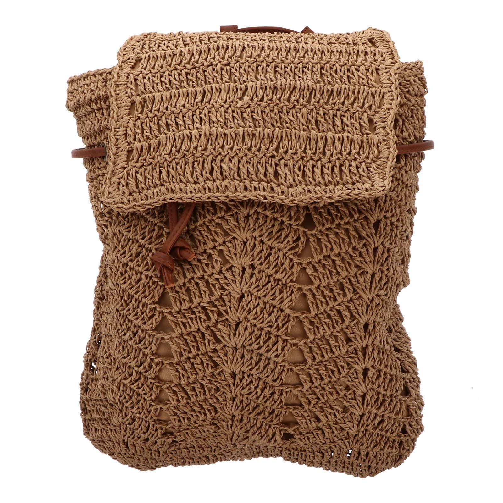 HOMSFOU Bolso de Paja Tejido Ligero de Hombro y Mochila Dos en Uno, Color Marrón Claro, Bolsa de Playa de Verano para Mujer, Mochila de Almacenamiento Resistente para Uso Diario