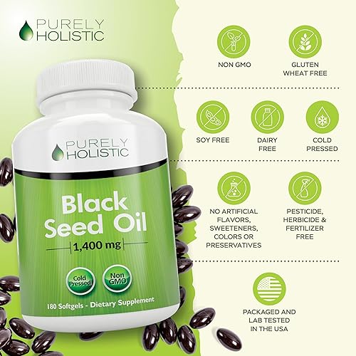 Miniatura 5 de Cápsulas de aceite de semilla negra de 1400 mg, 180 cápsulas blandas, suministro de 3 meses - Nigella sativa prensada en frío, rica en Omega 6, 9 y