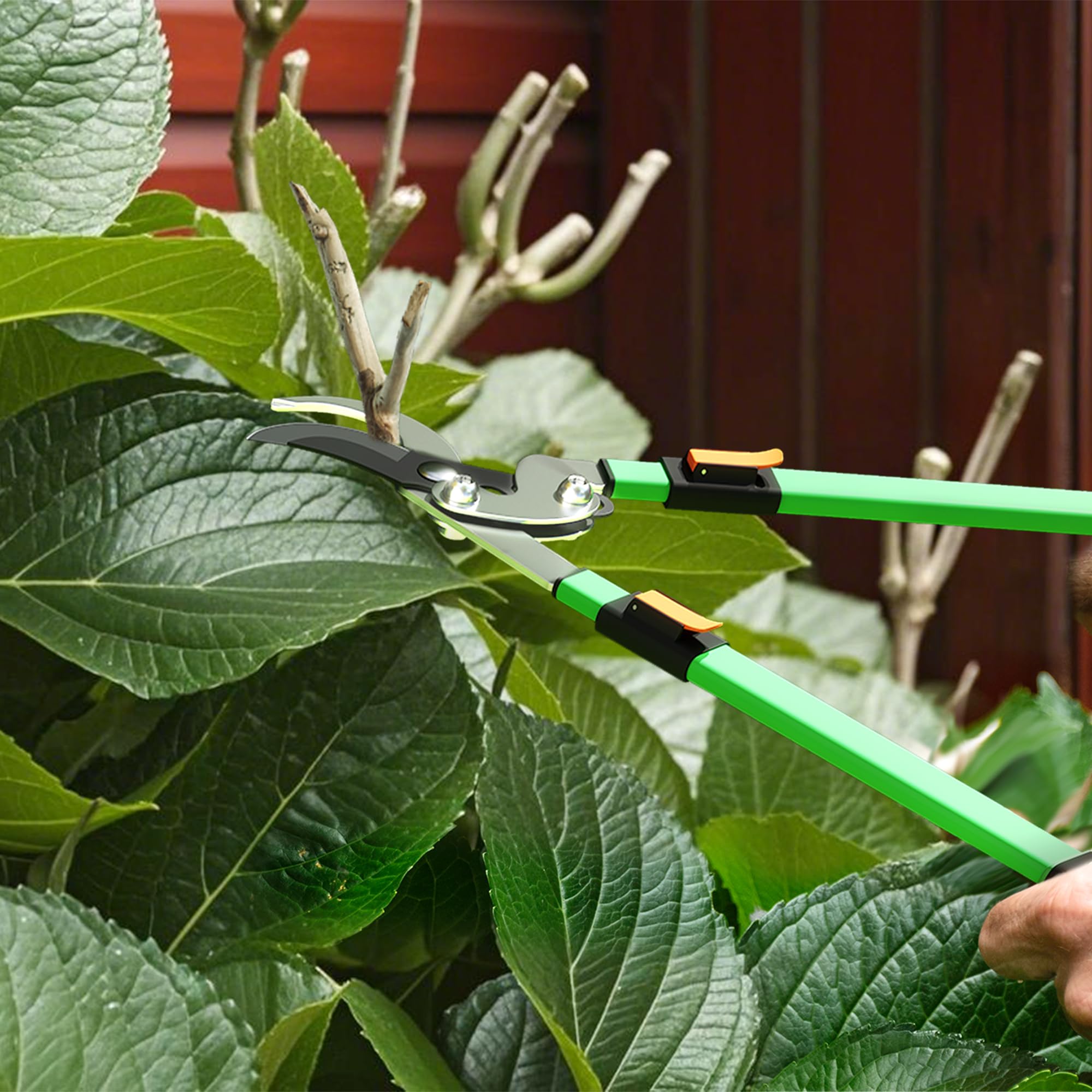 Outsunny Lot de 2 cisailles de jardin, cisaille à haies longueur 63,5-78,5 cm, sécateur à enclume longueur 64,5-90 cm, poignées télescopiques extensibles antidérapant lames polies, vert et noir