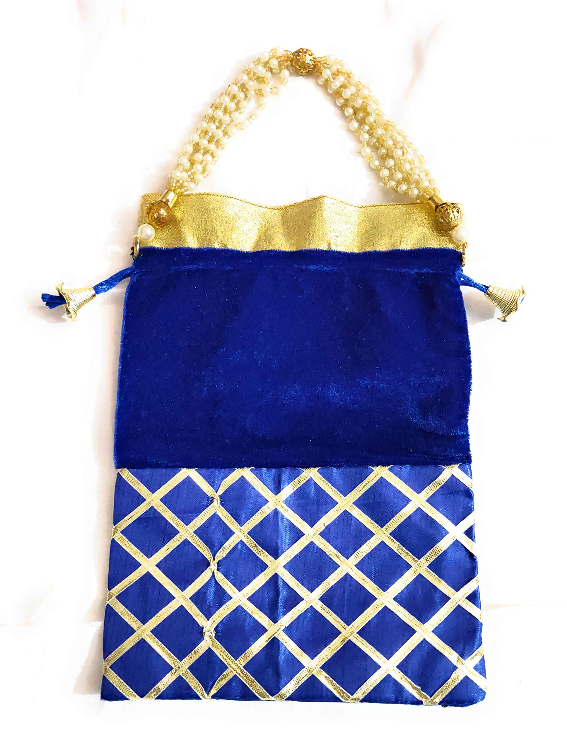Indian Collectible - Juego de 6 bolsas de tela de seda y terciopelo para mujer, con asa de perla, para bodas, compromisos y festivales, Multi