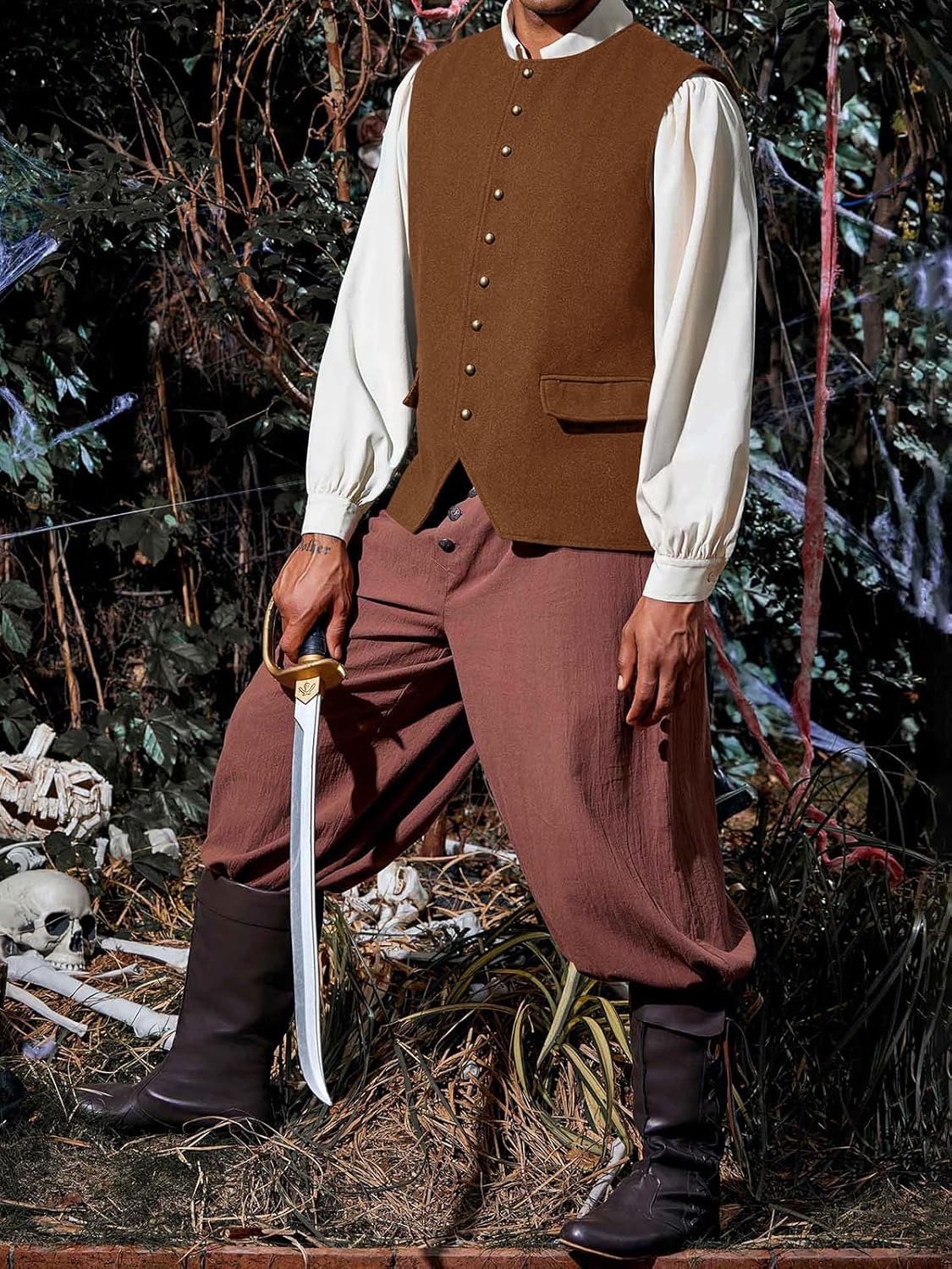 Runcati Mens Colonial Vest Renaissance Medieval Viking Costume Gothic Steampunk Halloween Retro Waistcoat - Image 4